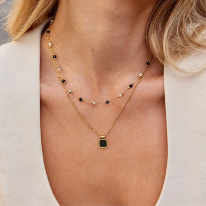 Midnight Beaded Stone Necklace
